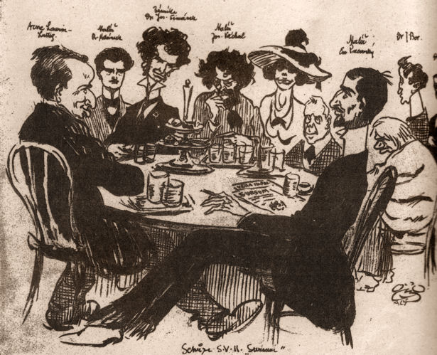 Carte postale représentant les membres de l’association « Sursum » : fascicule trouvé sur place au Café Louvre