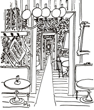 Dessin du Café Union par Ant. Pelc, Jähn, Karl-Heinz, Das prager Kaffehaus, Berlin, Volk und Welt, 1990