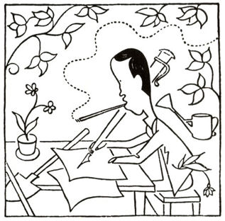 Caricature de Fr. Bidlo représentant Karel Čapek, Jähn, Karl-Heinz, Das prager Kaffehaus, Berlin, Volk und Welt, 1990