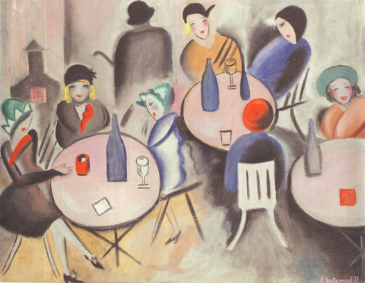 Peinture de Božena Vejrychová-Solarová, « V pařížské Kavárně »  : Bendová Eva, Pražské Kavárny a jejich svět, Prague, Paseka, 2008