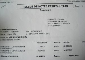 Mon relevé de notes